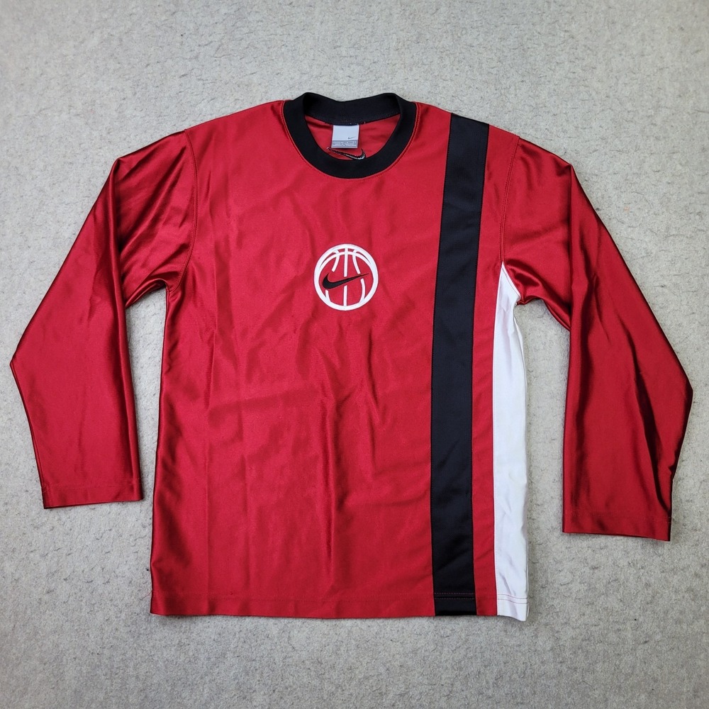 Vintage Nike Basketball Shirt Youth‎ L (14-16) Red Long Sleeve Embroidered